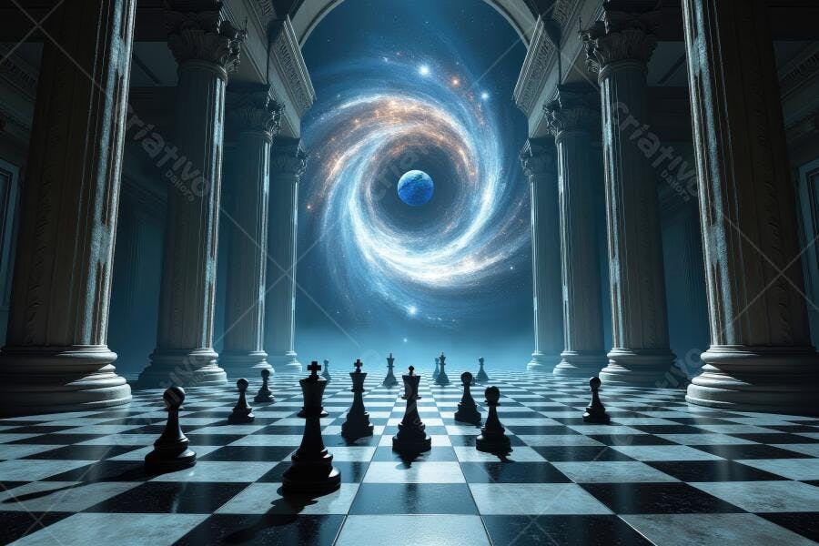 Foto Tabuleiro Xadrez Peças Universo Espiral Cósmico