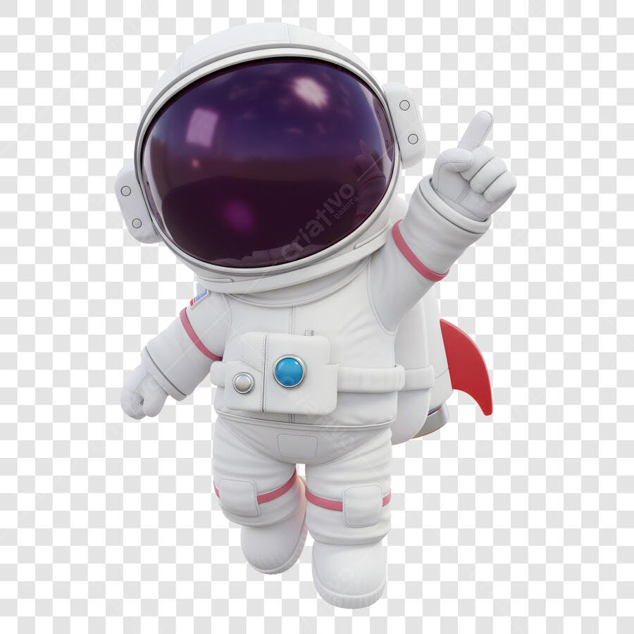 Astronauta 3D Apontando para Cima PNG com fundo transparente