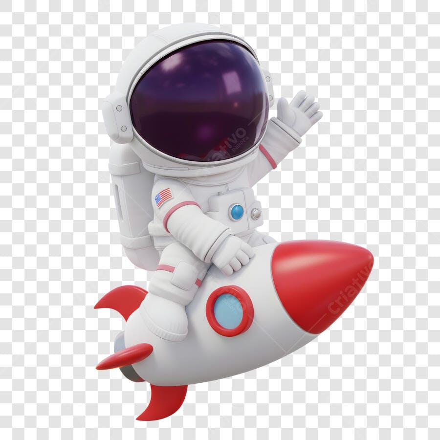 Astronauta 3D Foguete Branco Vermelho Azul com fundo PNG  transparente