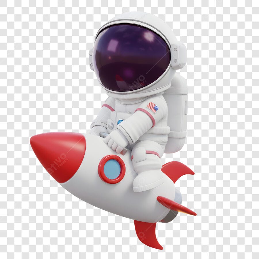 Astronauta 3D Foguete Aventura Espacial Branco e Vermelho PNG com fundo transparente