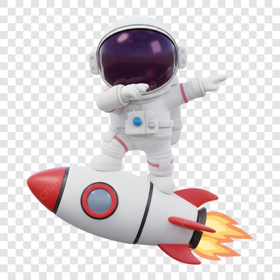 Astronauta 3D em Foguete para Lançamento Espacial PNG com fundo transparente