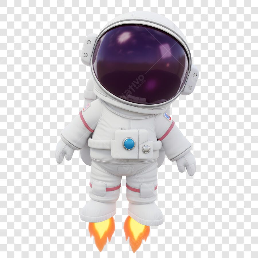 Astronauta 3D Fofo Voando Espacial PNG com fundo transparente