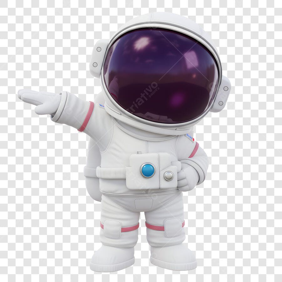 Astronauta 3D Branco Apontando Esquerda PNG com fundo transparente