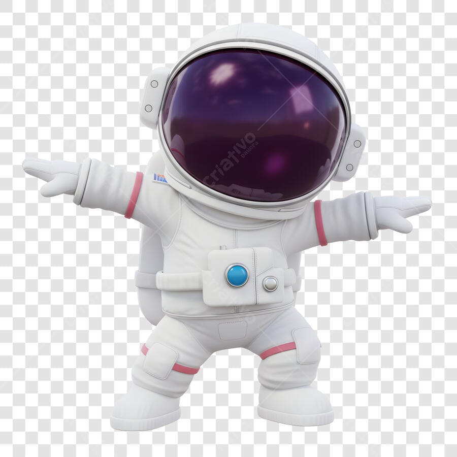 Astronauta 3D Branco Rosa Fofo com Braços Abertos PNG com fundo transparente