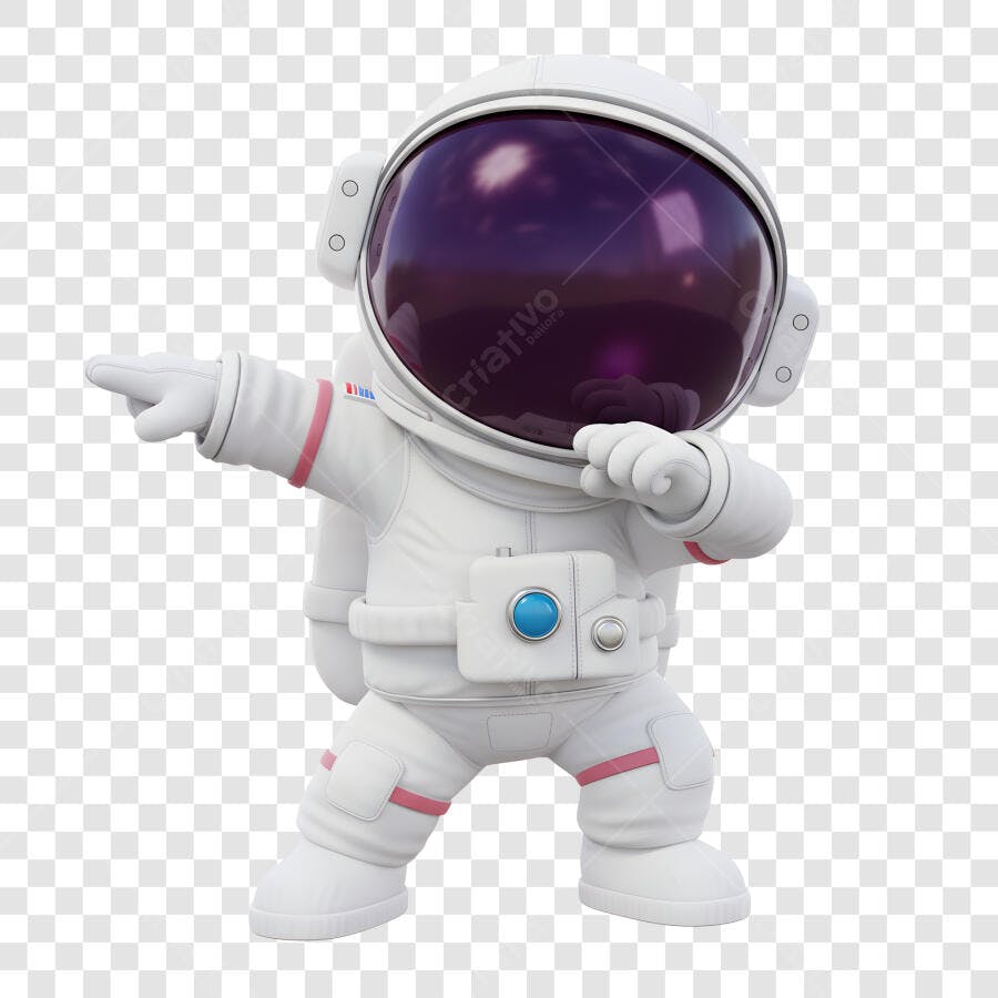 Astronauta 3D apontando para o lado PNG com fundo transparente