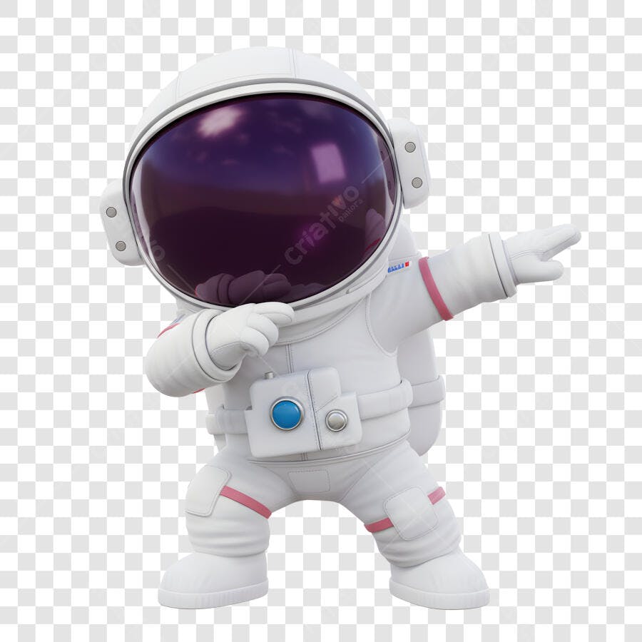 Astronauta 3D Dab Pose Branco Roxo PNG com fundo transparente