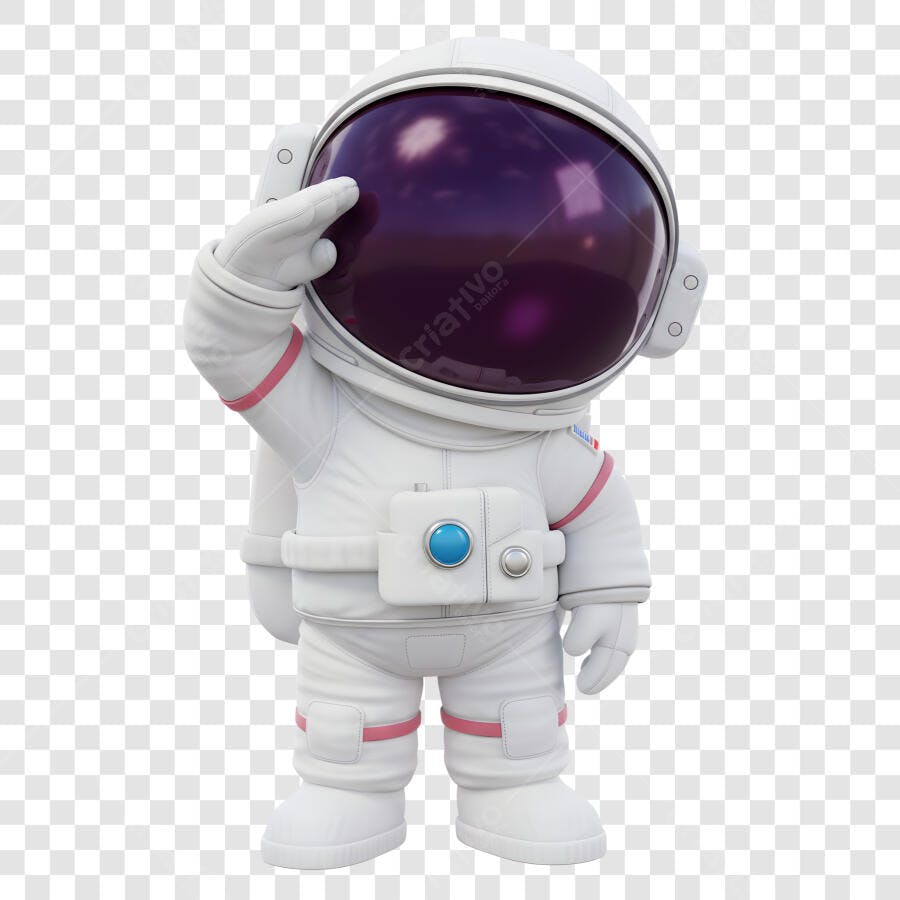 Astronauta 3D Saudando Branco Roxo Rosa PNG com fundo transparente