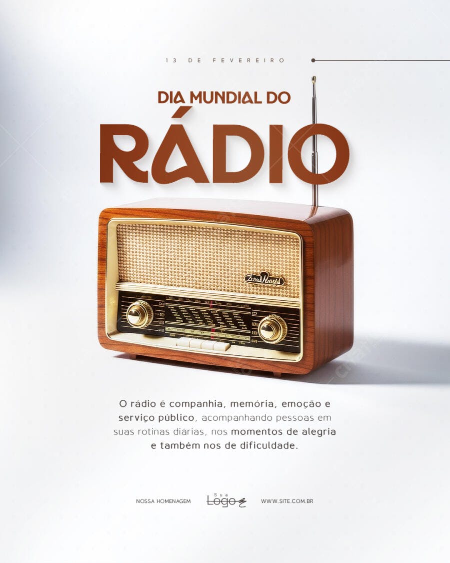Post Dia Mundial do Rádio 13 de Fevereiro PSD Editável