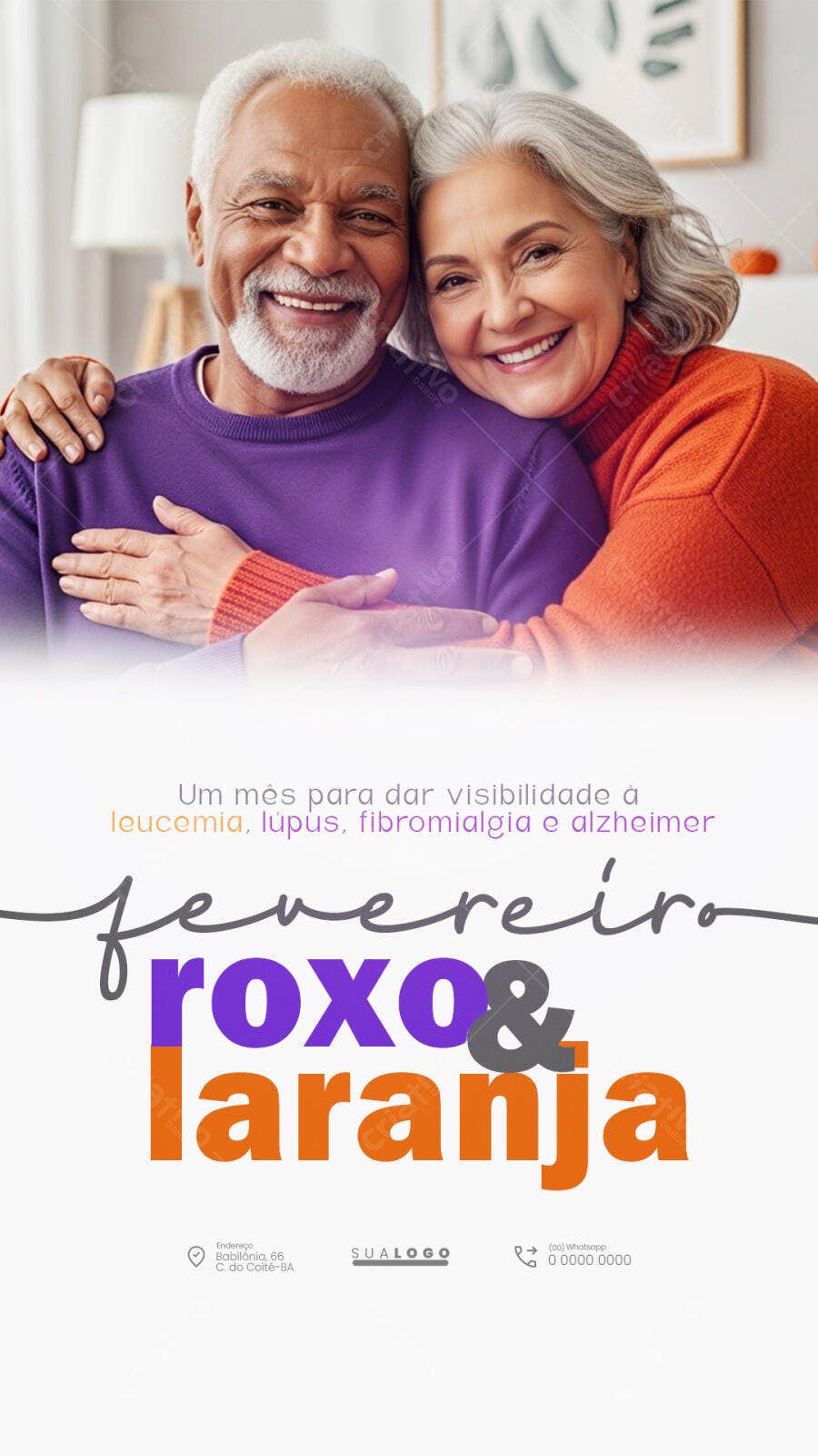 Post Instagram Fevereiro Roxo e Laranja PSD Editável