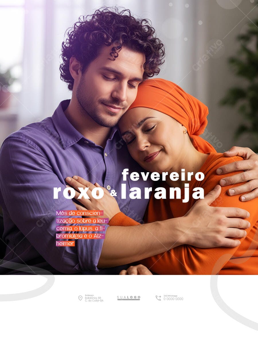 Post Fevereiro Roxo Laranja Conscientização PSD Editável