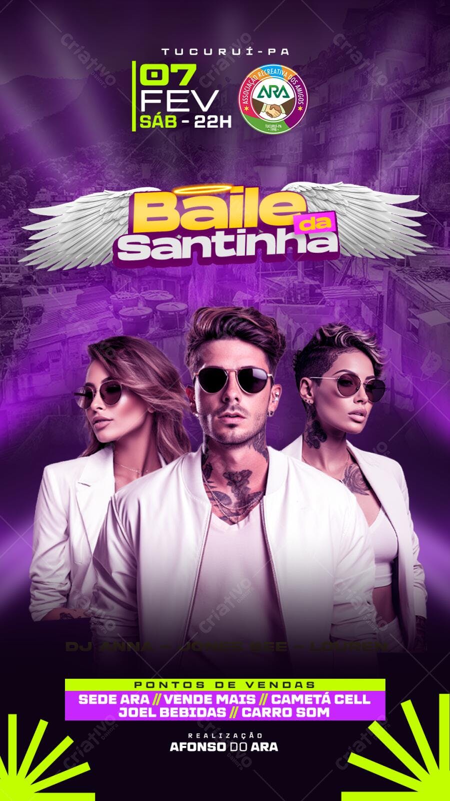 Flyer Baile da Santinha Festa Balada PSD Editável Fevereiro