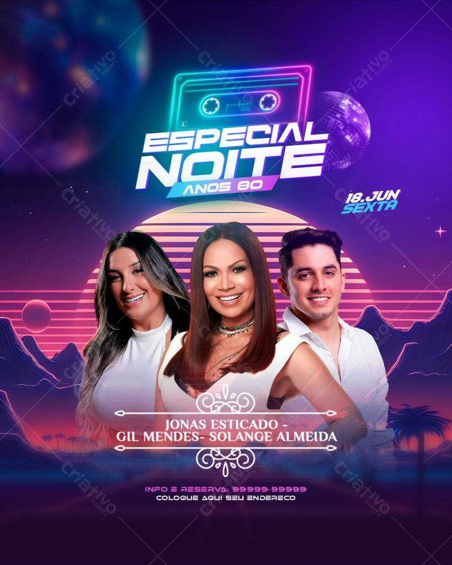 Flyer Festa Anos 80 Especial Noite Junho PSD Editável
