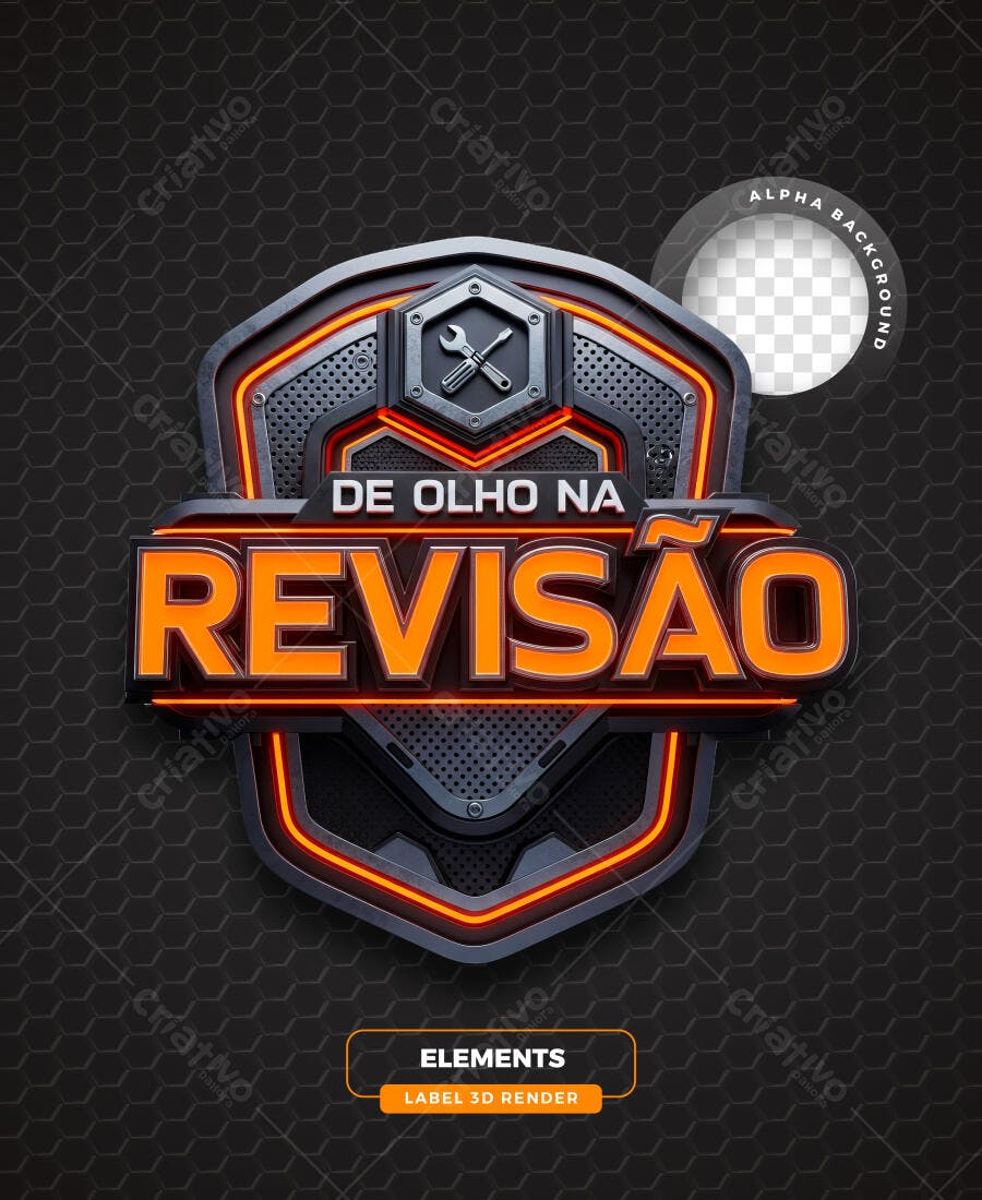 Selo 3D Revisão Automotiva Metalizado Laranja PNG Transparente