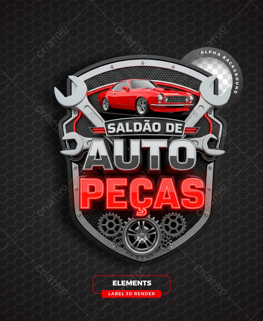 Selo 3D Saldo Auto Pecas Carro Vermelho PNG Transparente