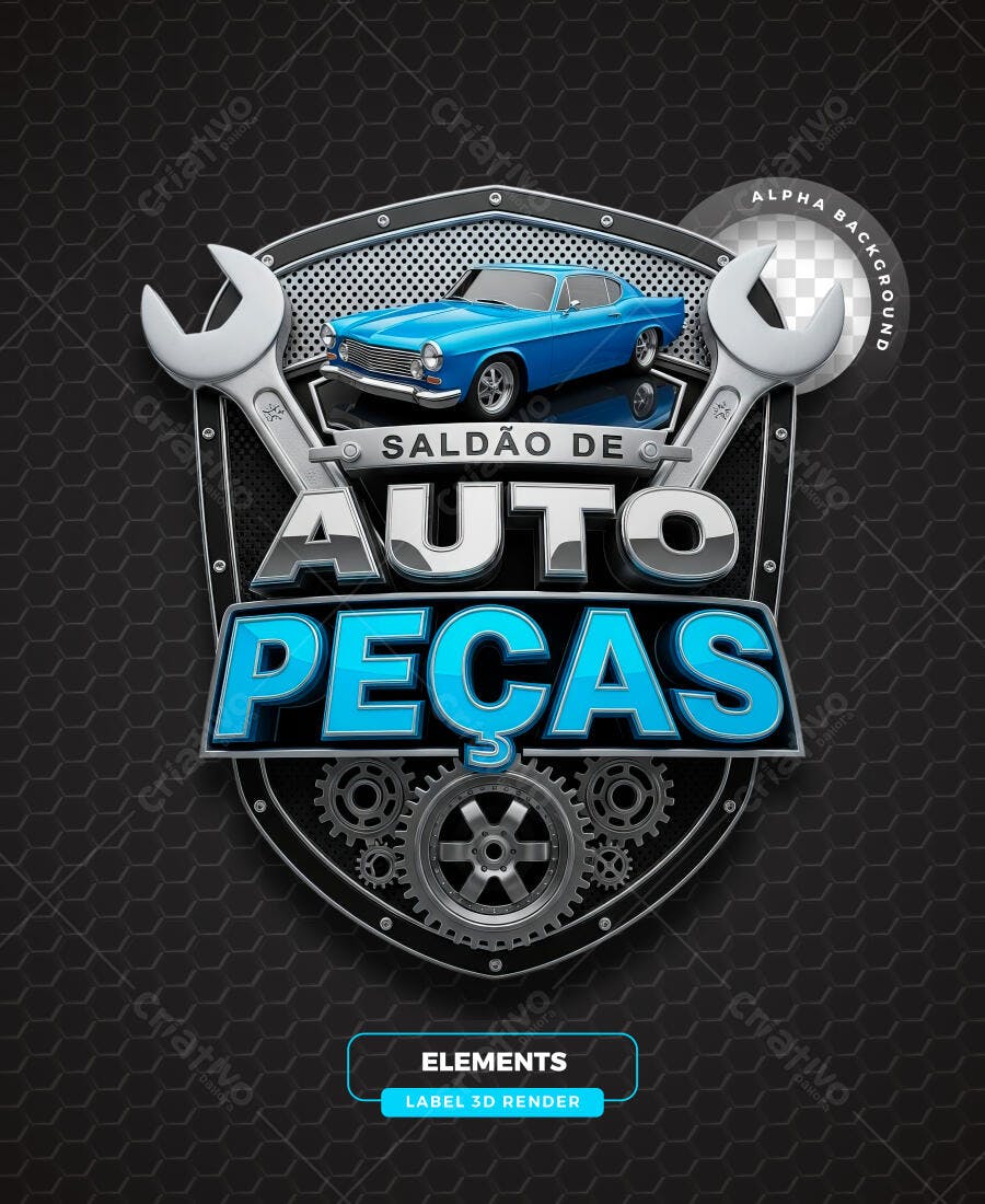 Selo 3D Saldo Auto Peças Carro Azul PNG Transparente