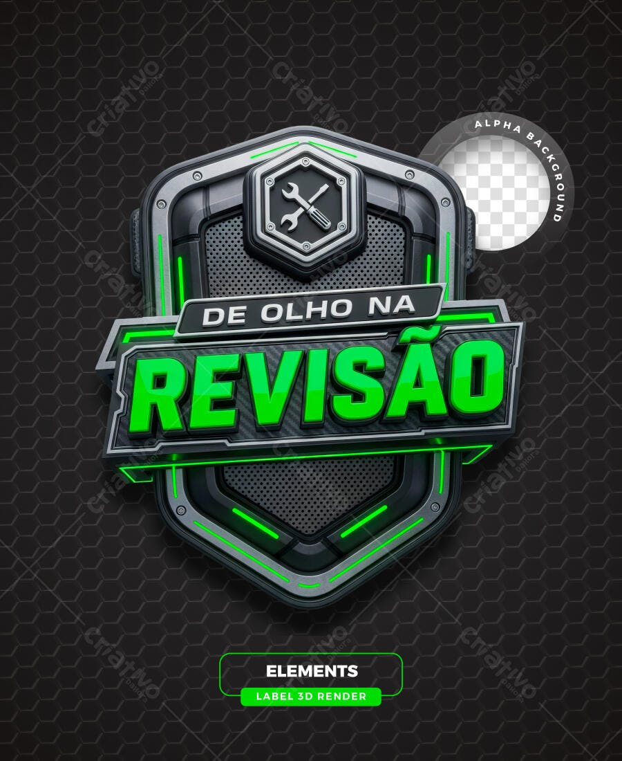 Selo 3D Manutenção Revisão Automotiva Verde e Preto PNG