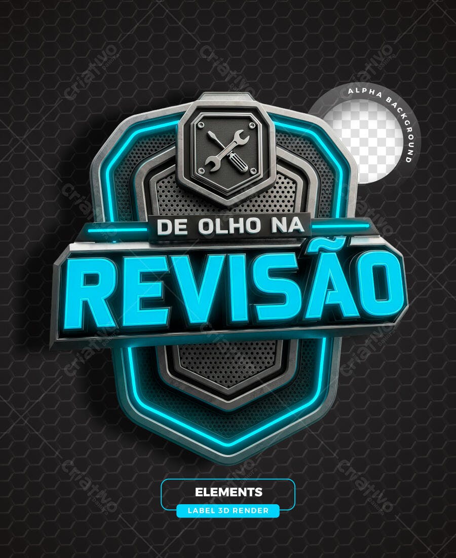 Selo 3D Revisão Automotiva Metalizado Azul PNG Transparente