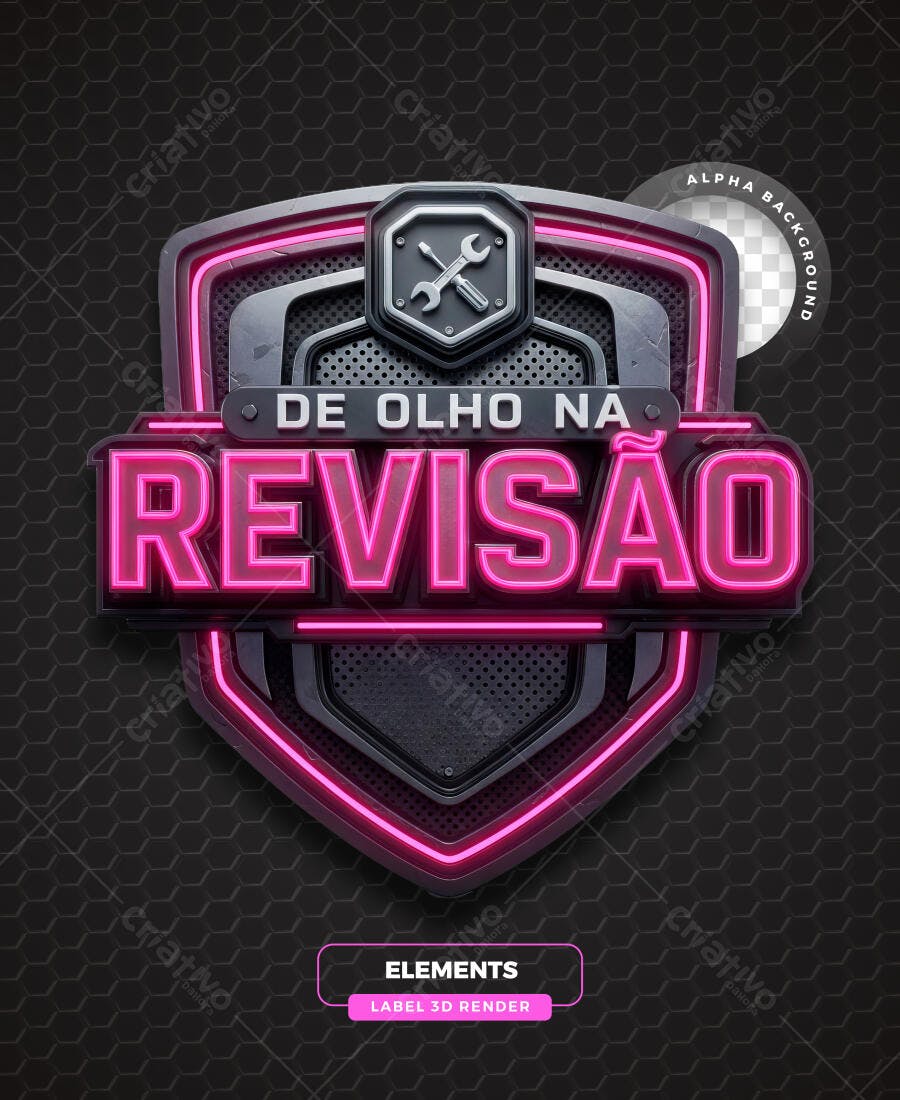 Selo 3D Manutenção Automotiva Revisão Neon Rosa PNG Transparente