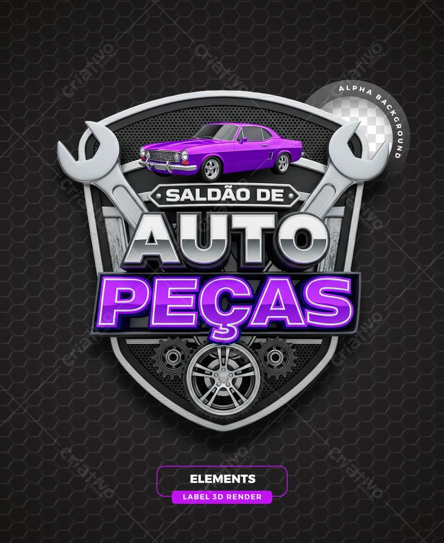 Selo 3D Saldo de Auto Peças Carro Roxo PNG Transparente