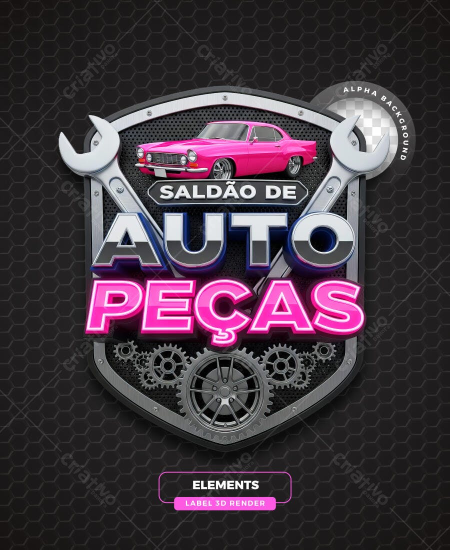 Selo 3D Saldo Auto Peças Carro Rosa PNG Transparente
