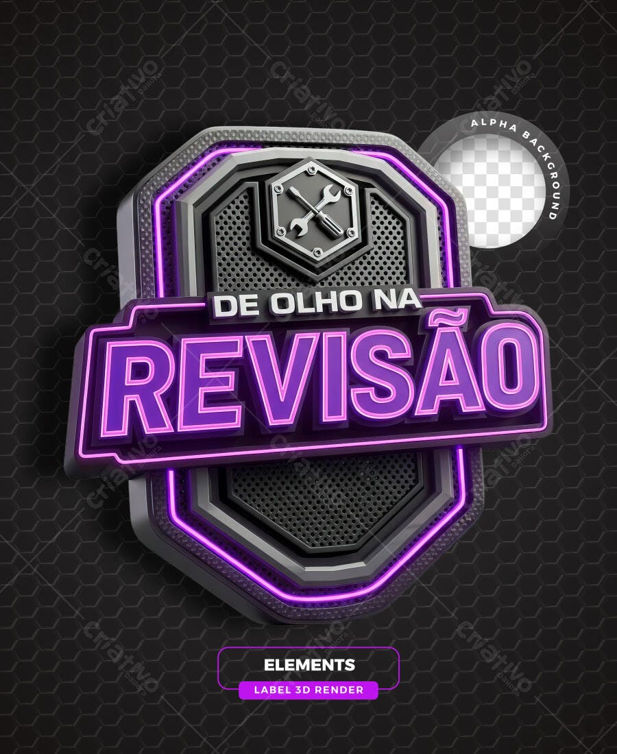 Selo 3D Destaque Revisão Automotiva Neon Roxo PNG Transparente