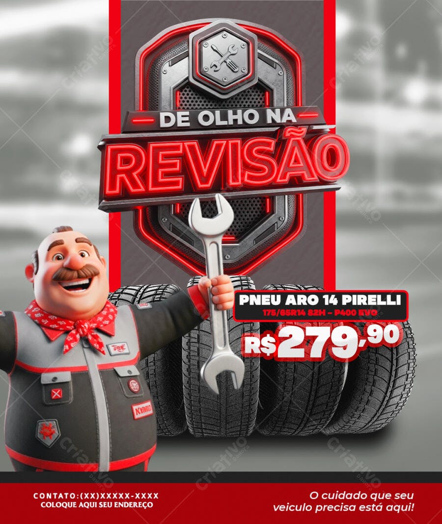 Flyer Revisão Automotiva Mecânica Pneus PSD Editável