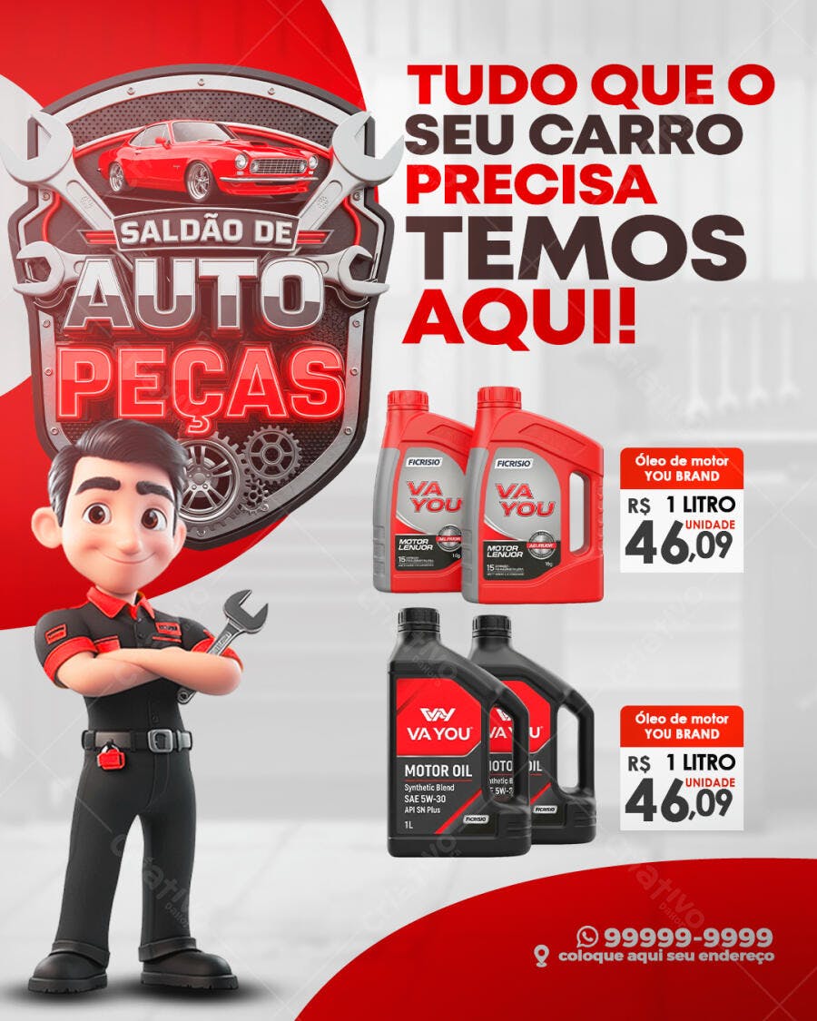 Flyer Saldo Auto Peças Oficina Mecânica PSD Editável