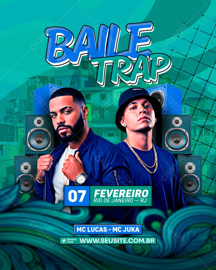 Flyer Baile Trap Fevereiro Evento Musical PSD Editável