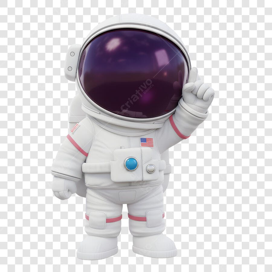 Astronauta 3D Bandeira EUA Apontando Branco Rosa PNG com fundo transparente