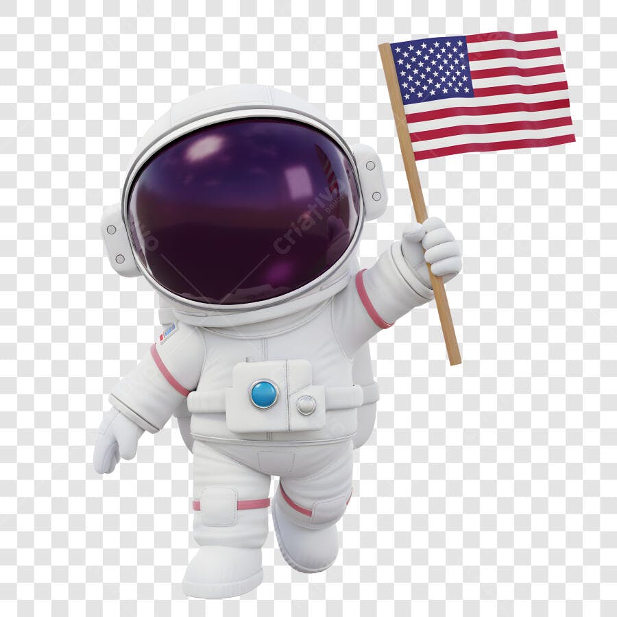 Astronauta 3D com Bandeira EUA 4 de Julho PNG com fundo transparente