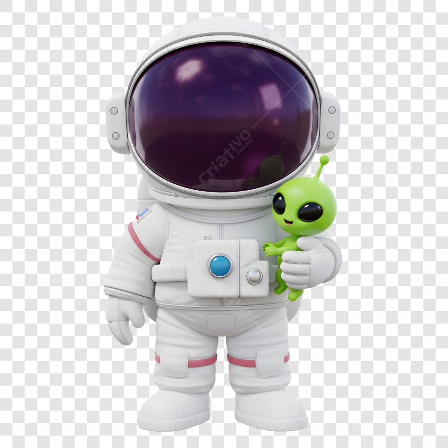 Astronauta 3D com Alienígena Fofo PNG com fundo transparente