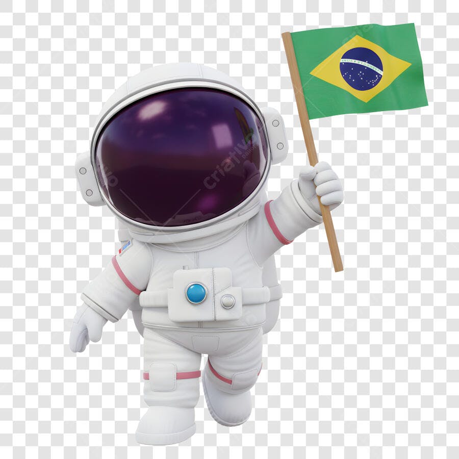 Astronauta 3D com Bandeira do Brasil PNG com fundo transparente