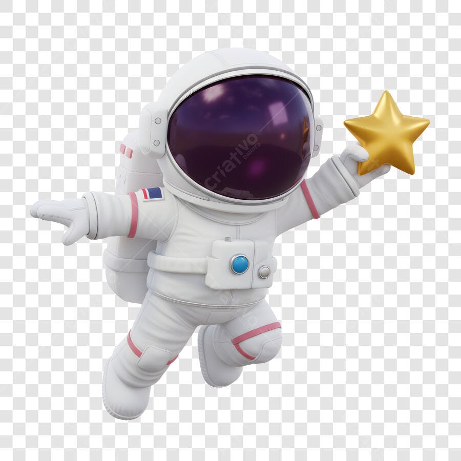 Astronauta 3D Fofo com Estrela Dourada PNG com fundo transparente