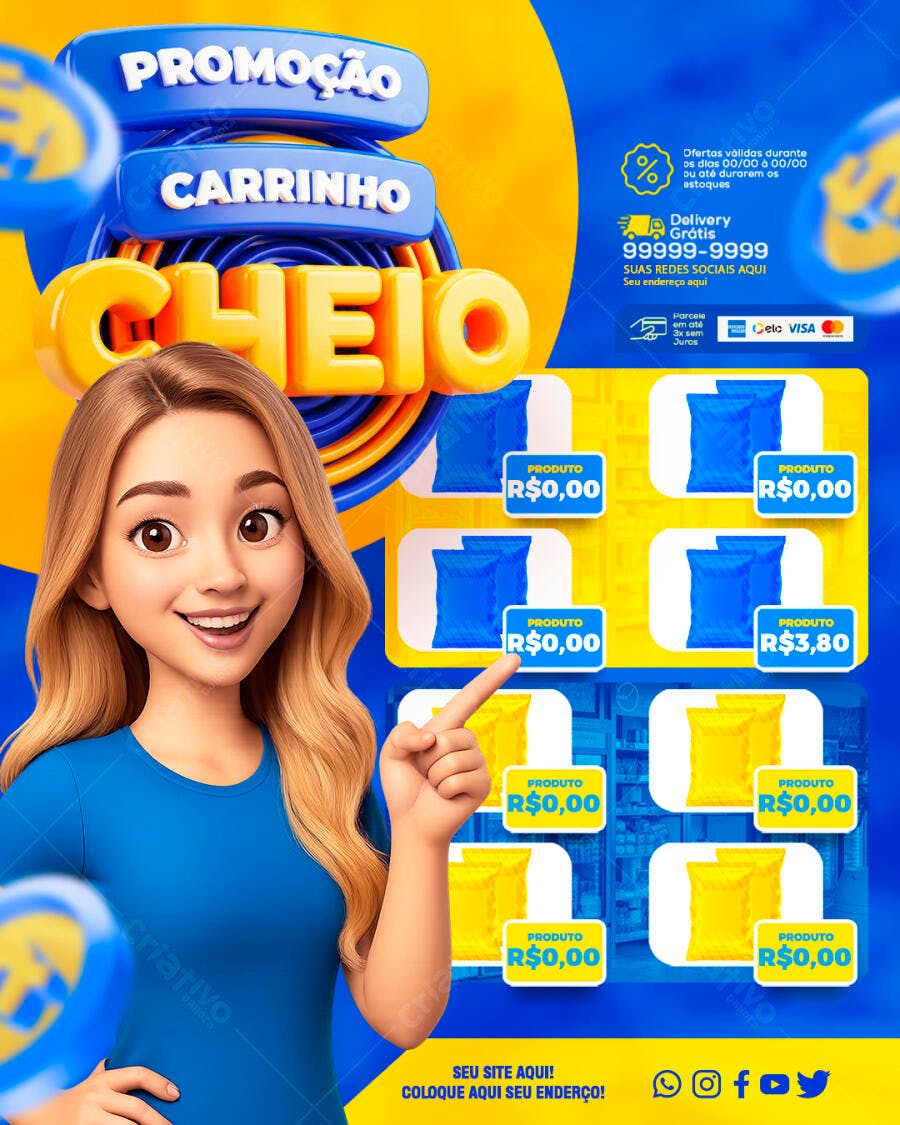 Post Instagram Promoção Carrinho Cheio E-commerce PSD Editável