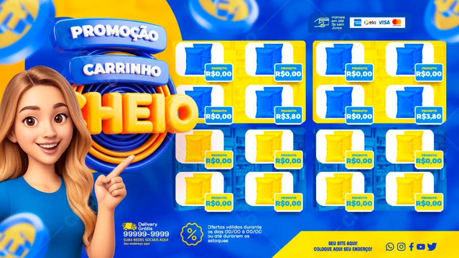 Post Instagram Promoção Carrinho Cheio E-commerce PSD Editável