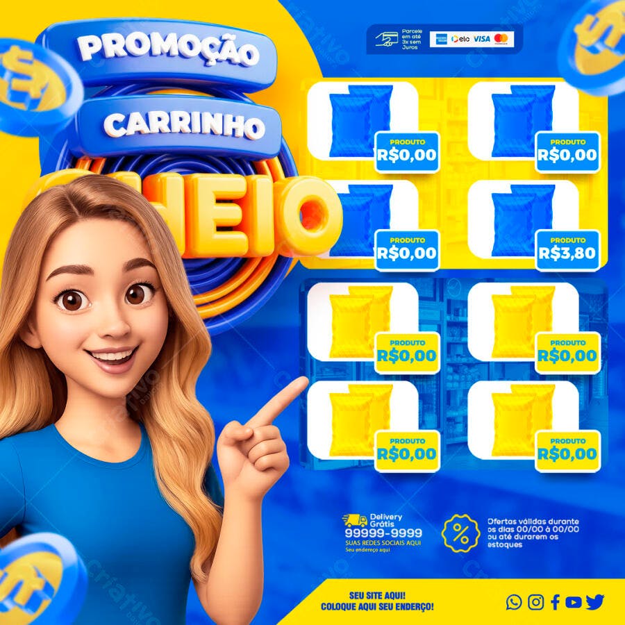 Post Instagram Promoção Carrinho Cheio E-commerce PSD Editável