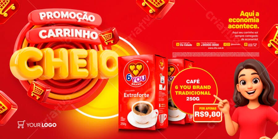 Banner Promoção Carrinho Cheio Supermercado PSD Editável