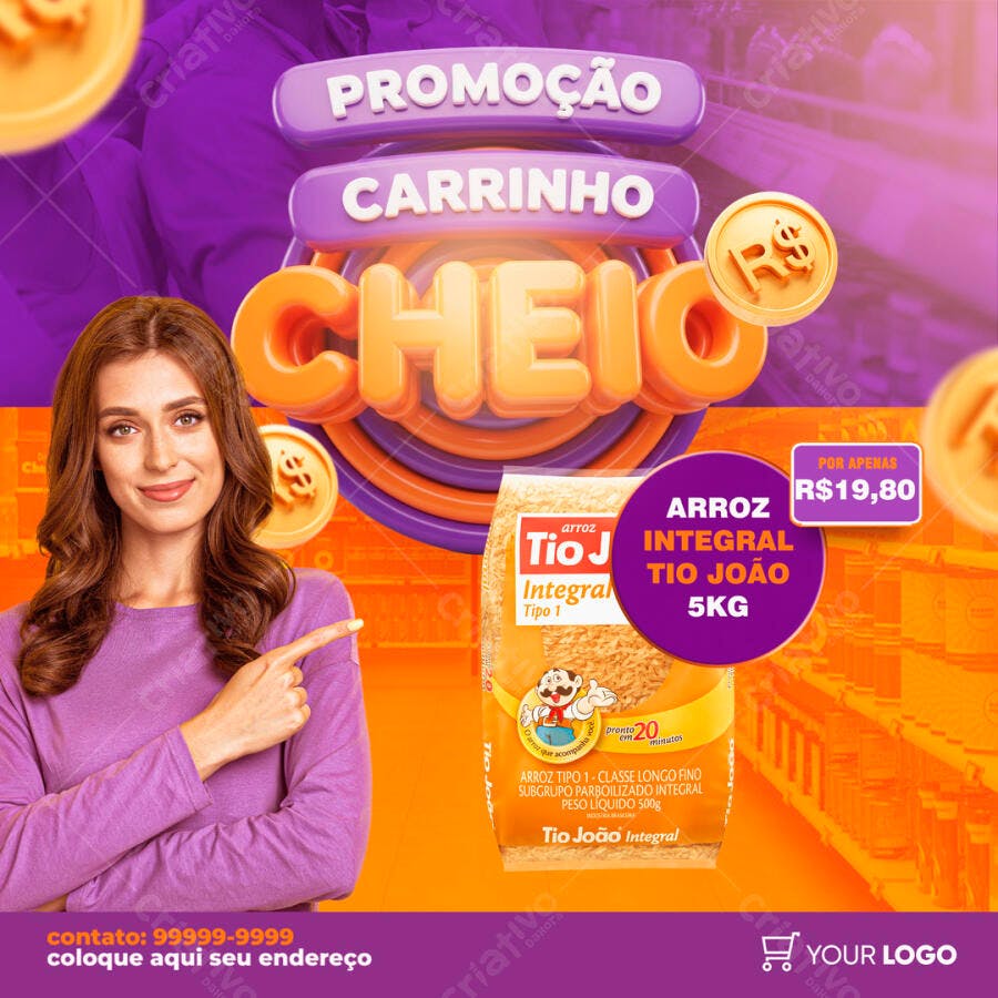 Post Instagram Promoção Carrinho Cheio Supermercado PSD Editável