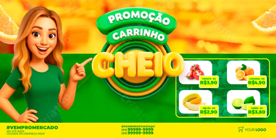 Banner Promoção Carrinho Cheio Supermercado PSD Editável