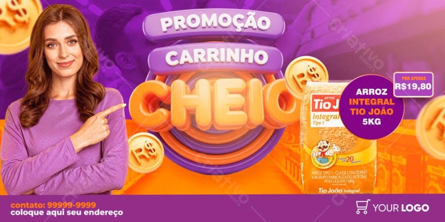 Banner Promoção Carrinho Cheio Supermercado PSD Editável