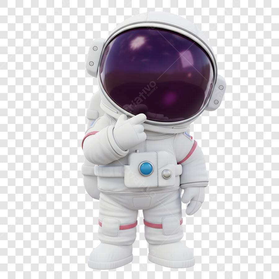Astronauta 3D Pensativo Explorador Espacial Branco PNG com fundo transparente