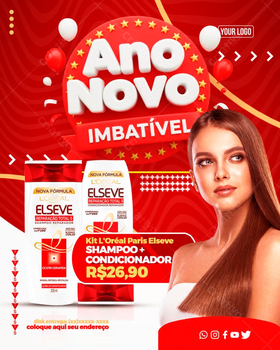 Post Instagram Ano Novo Imbatível Cosméticos PSD Editável