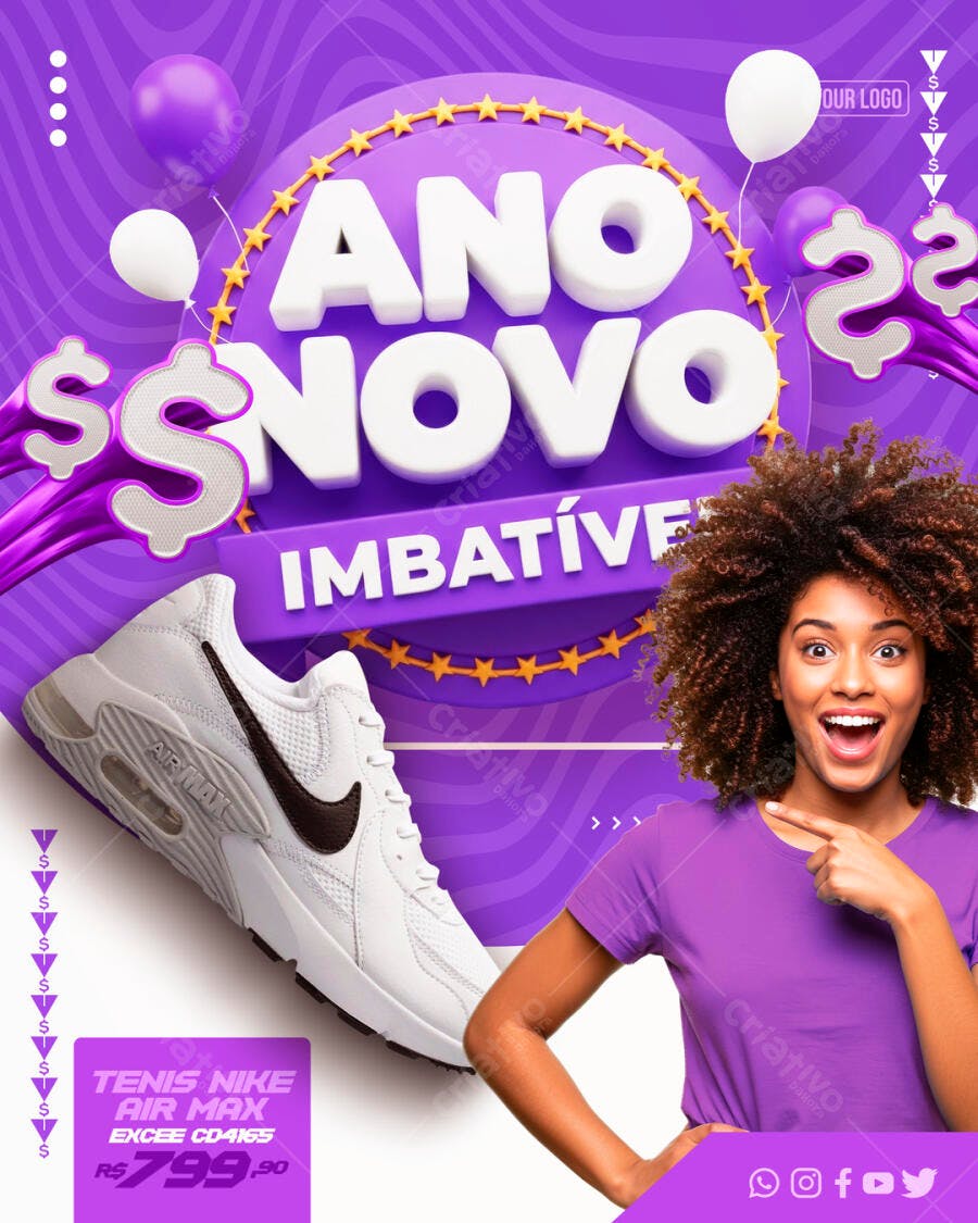 Flyer Ano Novo Promoção Loja de Roupas PSD Editável