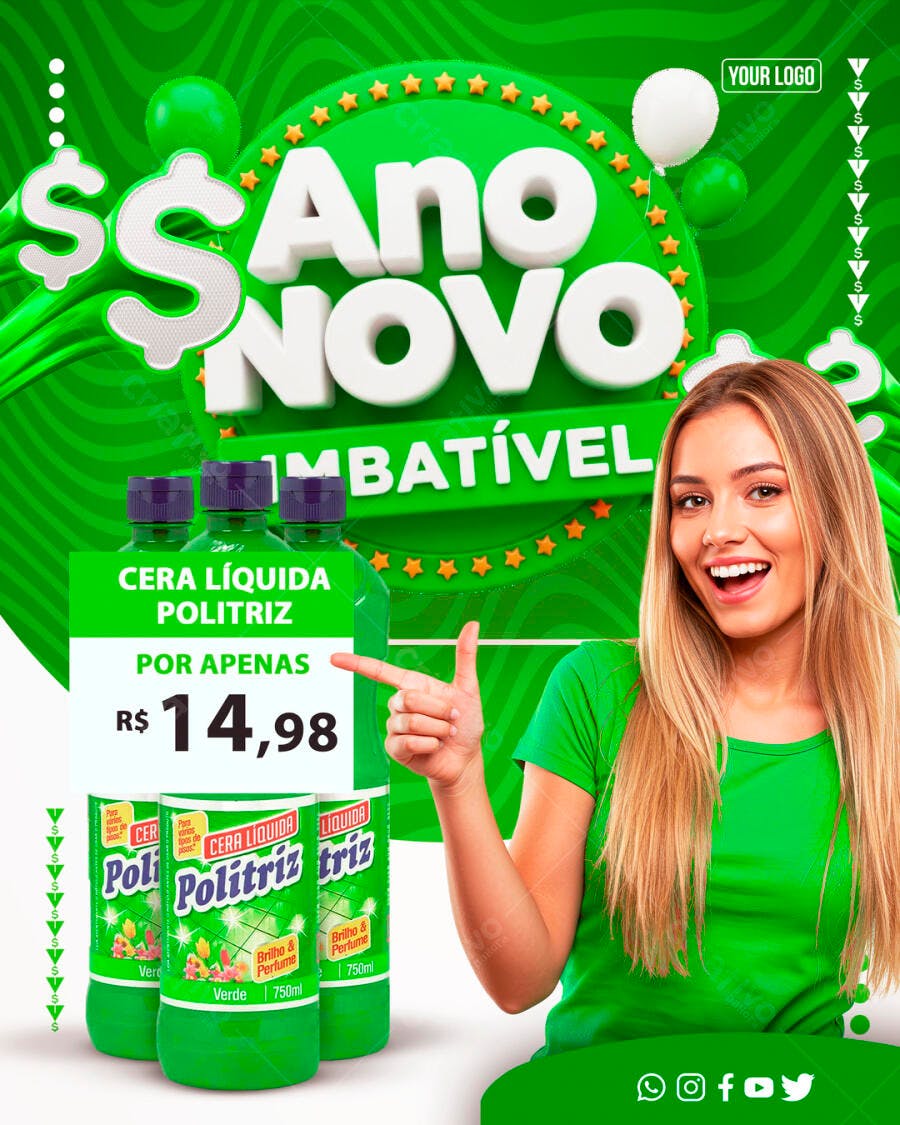 Post Instagram Ano Novo Promoção Limpeza PSD Editável