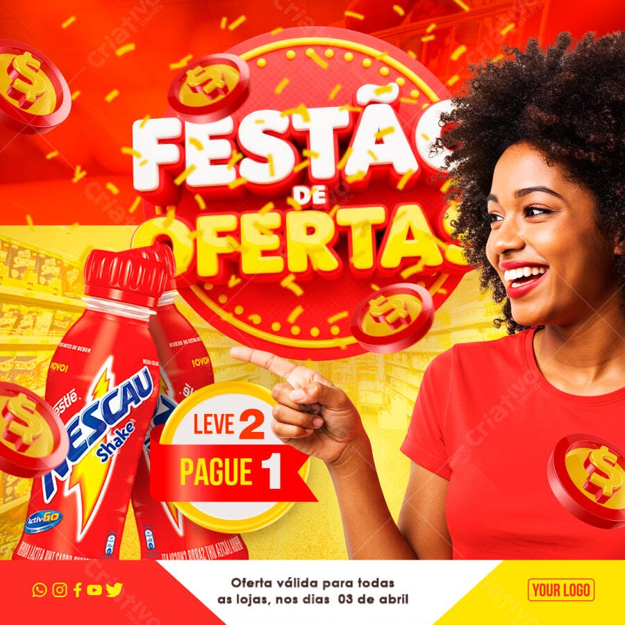 Post Instagram Festa de Oferta Supermercado PSD Editável