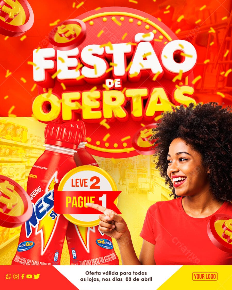 Post Instagram Festão de Ofertas Supermercado PSD Editável
