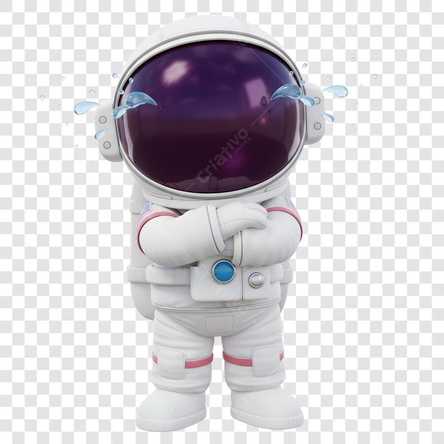 Astronauta 3D Chorando Tristeza com Lágrimas PNG com fundo transparente