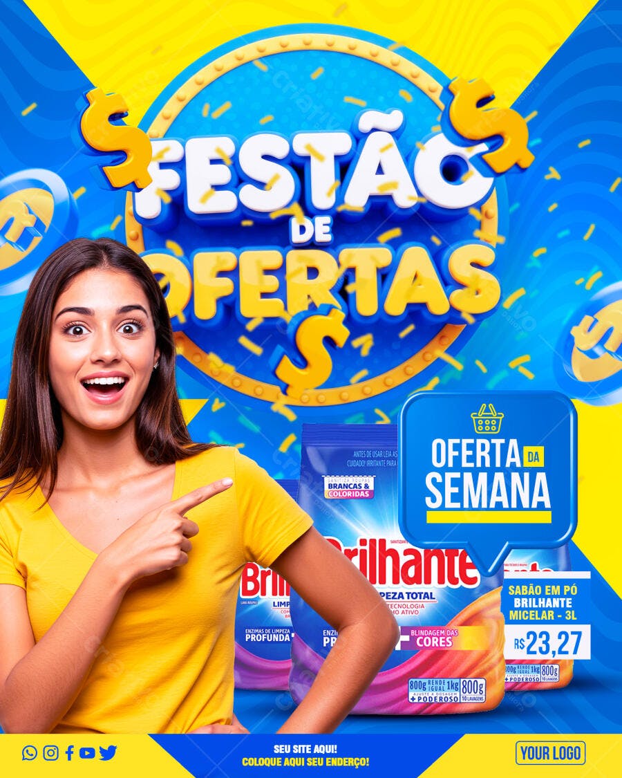 Post Instagram Supermercado Festão de Ofertas PSD Editável