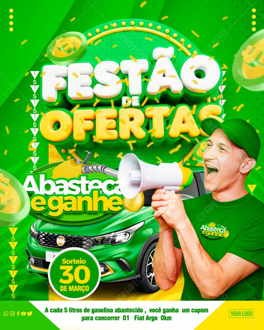 Post Instagram Festão de Ofertas Posto Gasolina PSD Editável