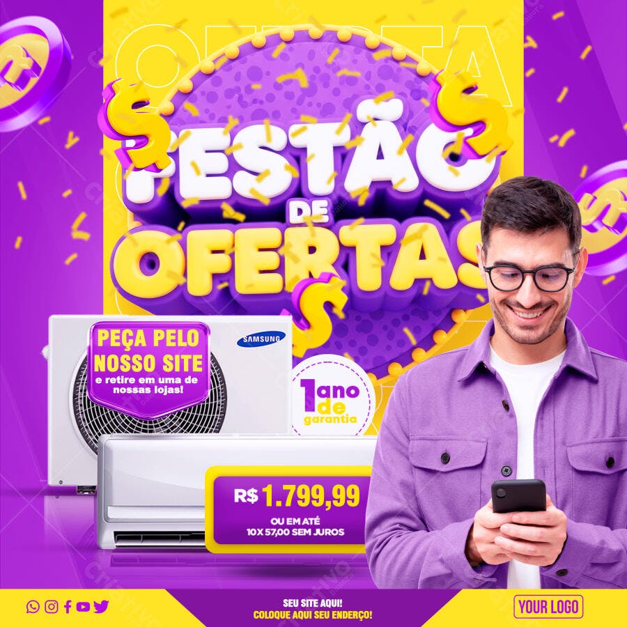 Post Instagram Festa de Ofertas Loja Eletro PSD Editável